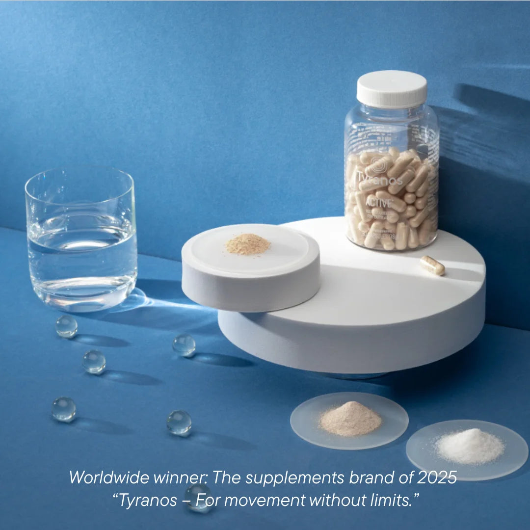 Close-up van het product Tyranos Active wat een 100% natuurlijk voedingssupplement is