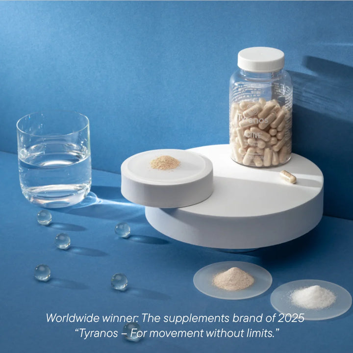 Close-up van het product Tyranos Active wat een 100% natuurlijk voedingssupplement is
